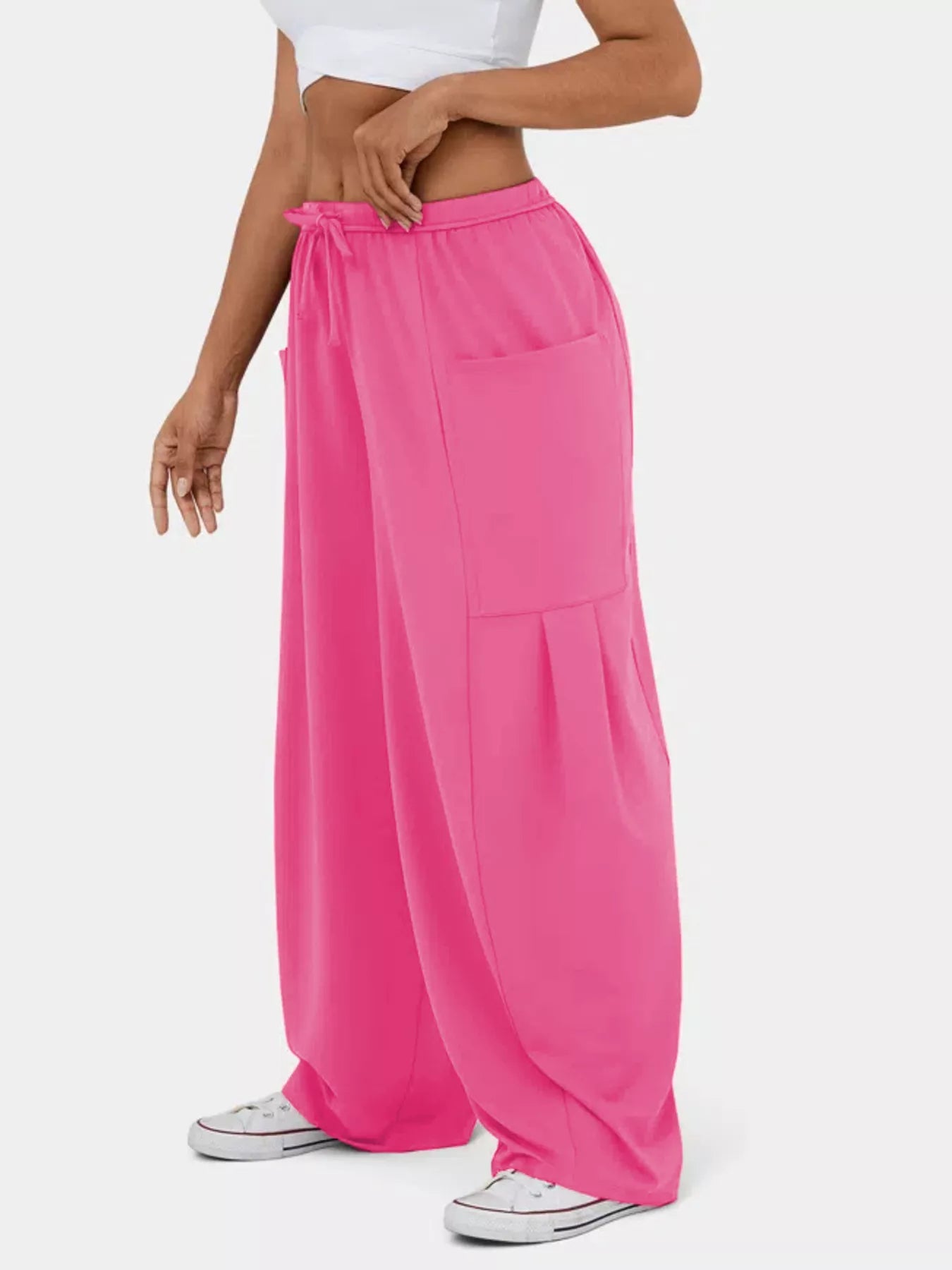 High-Waisted Drawstring Wide-Leg Pants