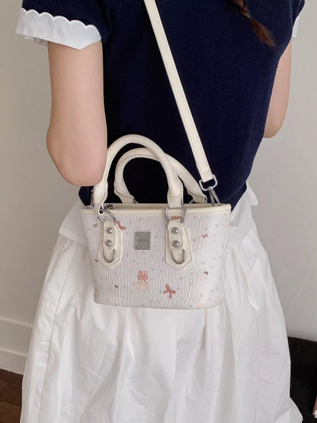 Plush Charm Patterned Crossbody Bag