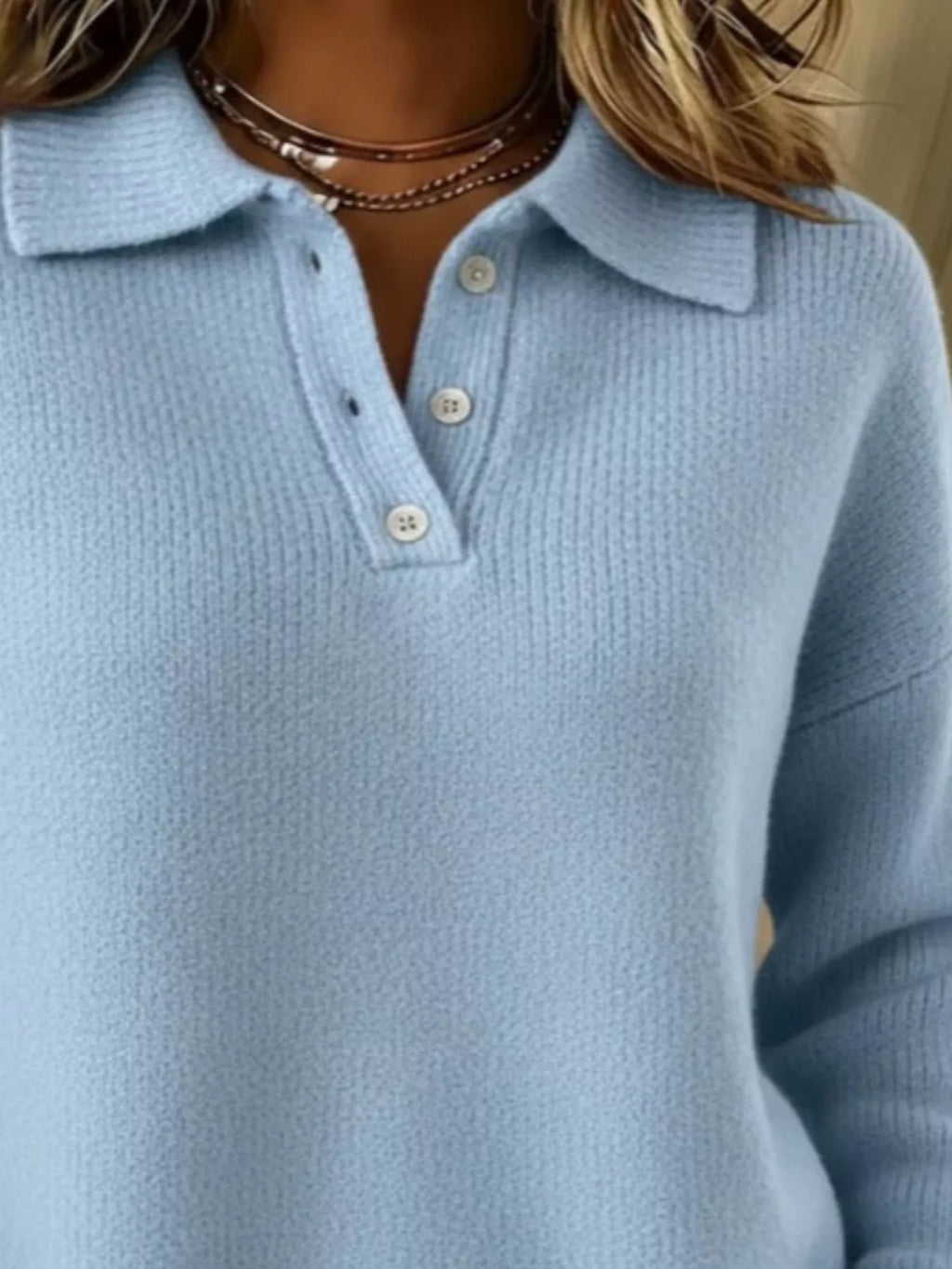 Full Size Half Button Collar Drop Shoulder Sweater Plus Size