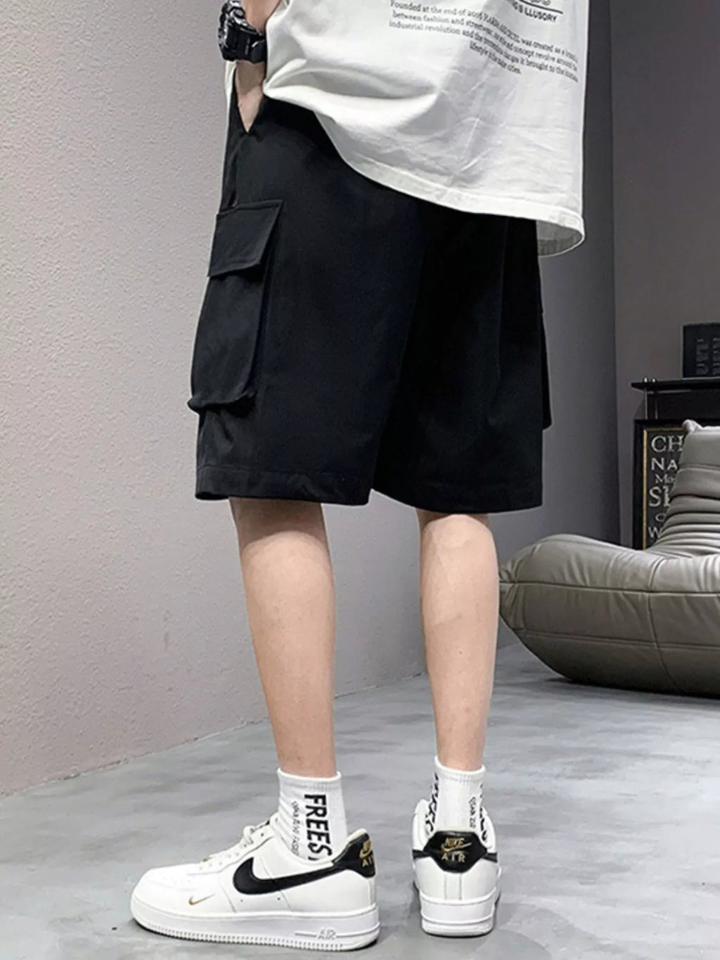 Men's Plus Size Casual Cargo Shorts with Drawstring