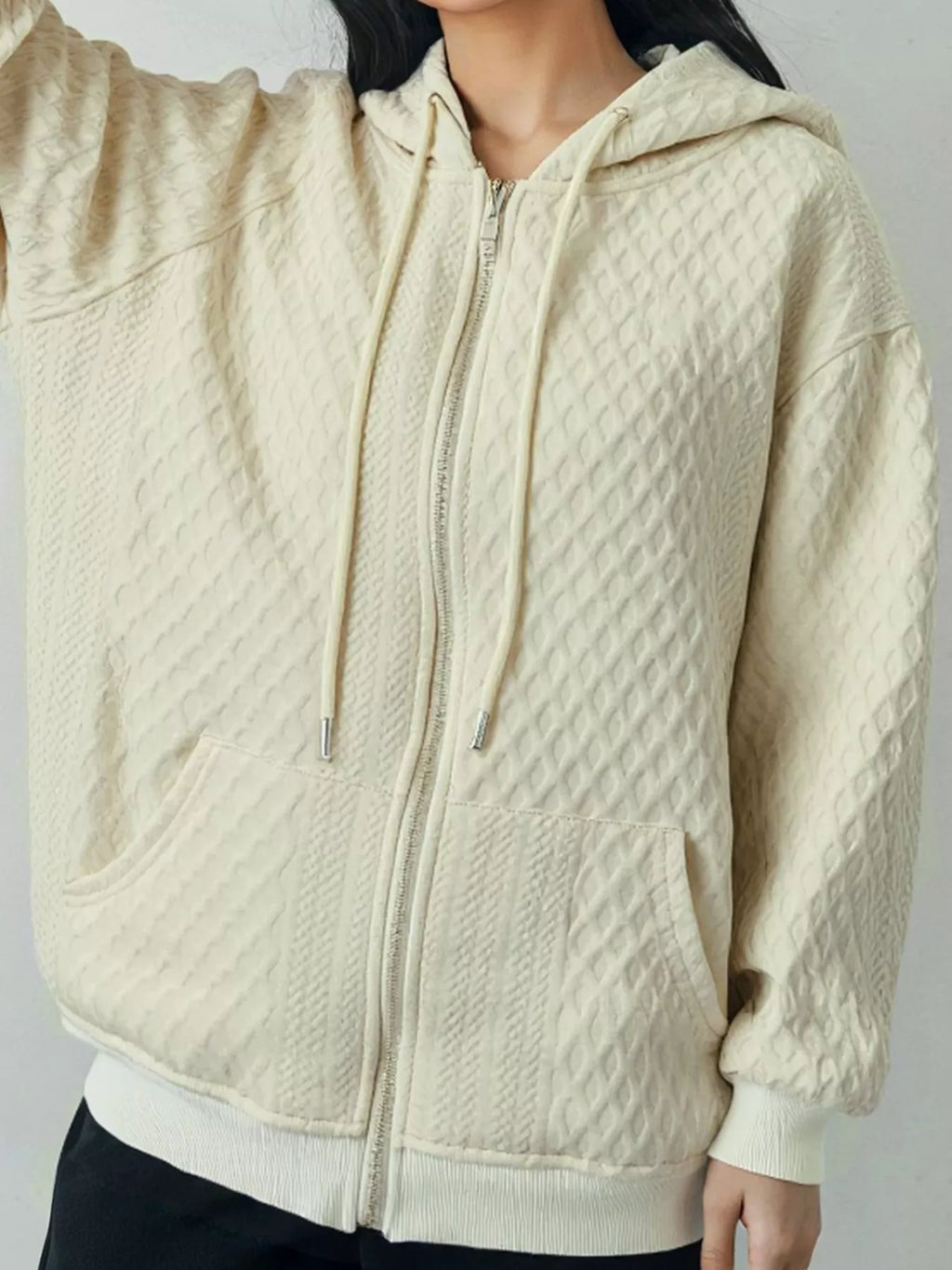 Textured Knit Zip-Up Hoodie