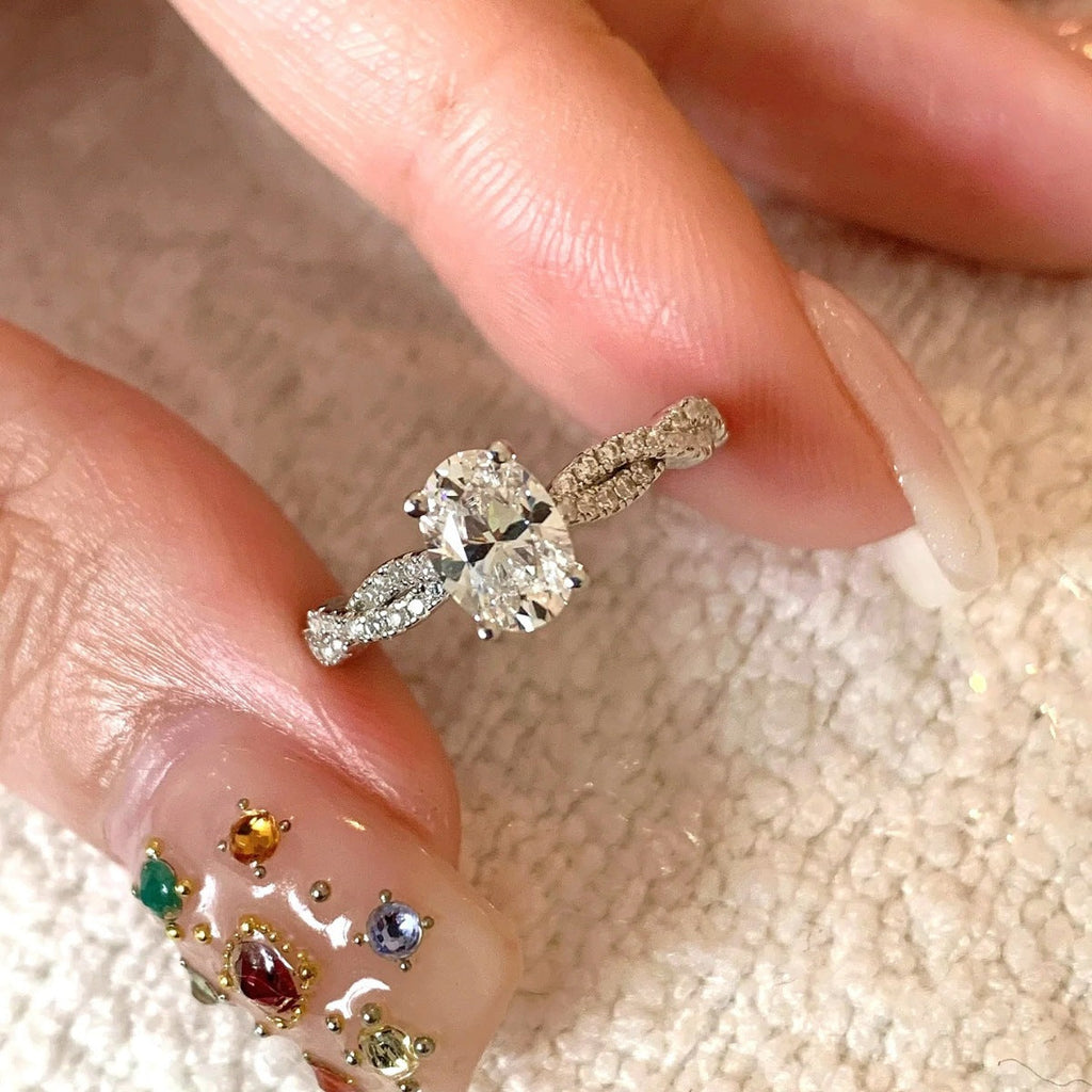 1 Carat Moissanite 925 Sterling Silver Oval Ring