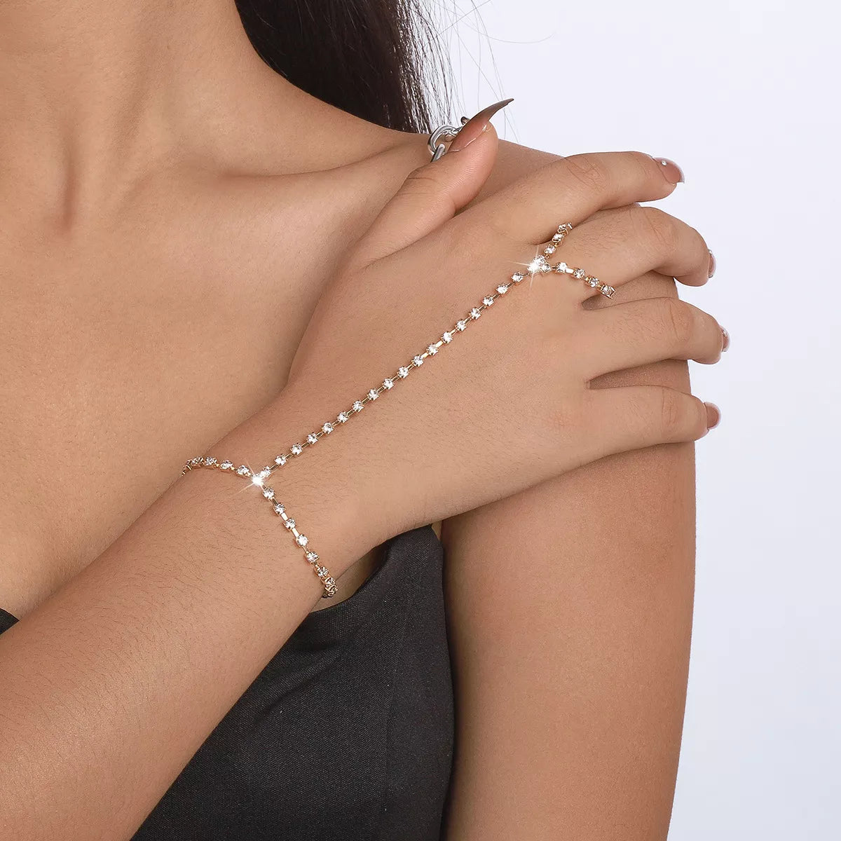 Alloy Rhinestone Bracelet with Ring