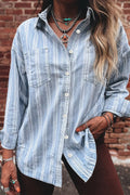Stripe Boyfriend Chest Pocket Classic Denim Shacket