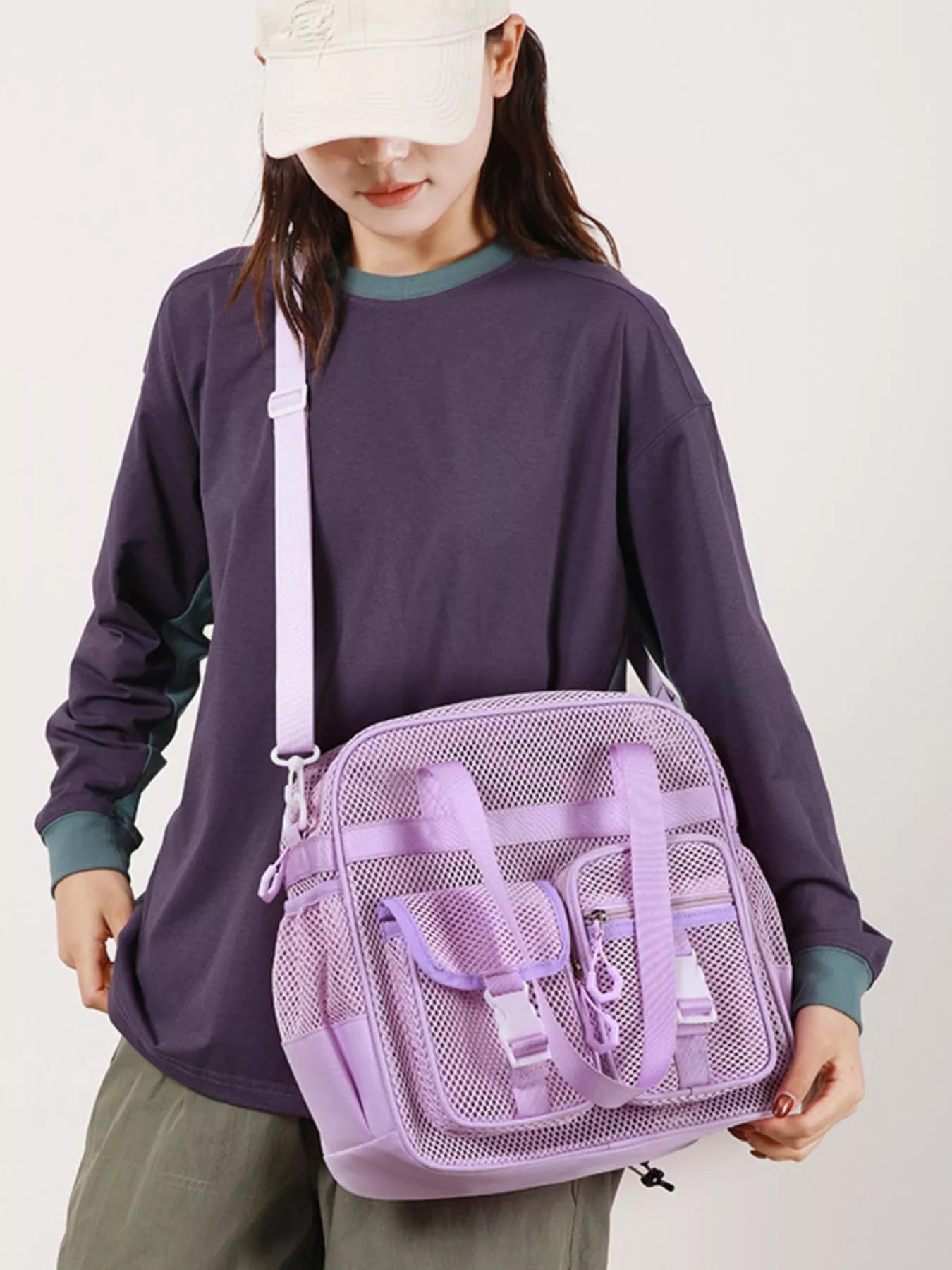 Nylon Crossbody Bag with Buckle Details
