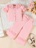 Children's Floral Decor Ruffle Trim Top & Pants Set