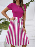Striped Round Neck Short Sleeve Dress