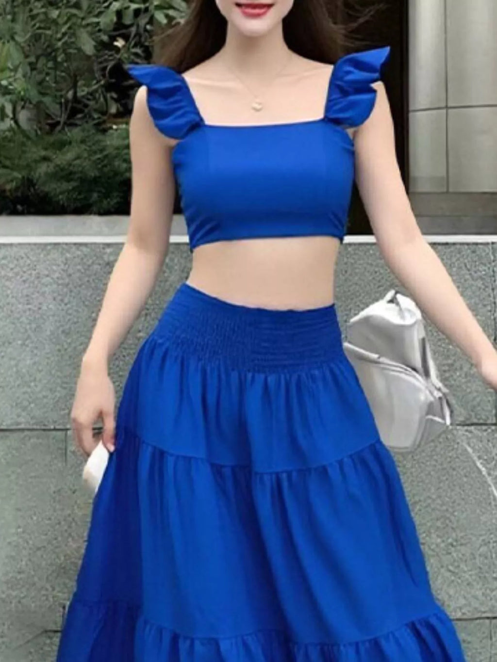 Crop Top and Tiered Maxi Skirt Set