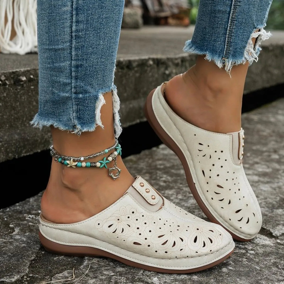 Round Toe Cutout Slip-Ons