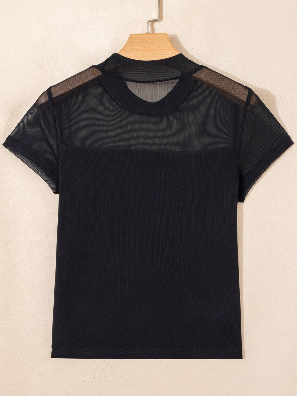 Sheer Mesh Patchwork Cap Sleeve T Shirt