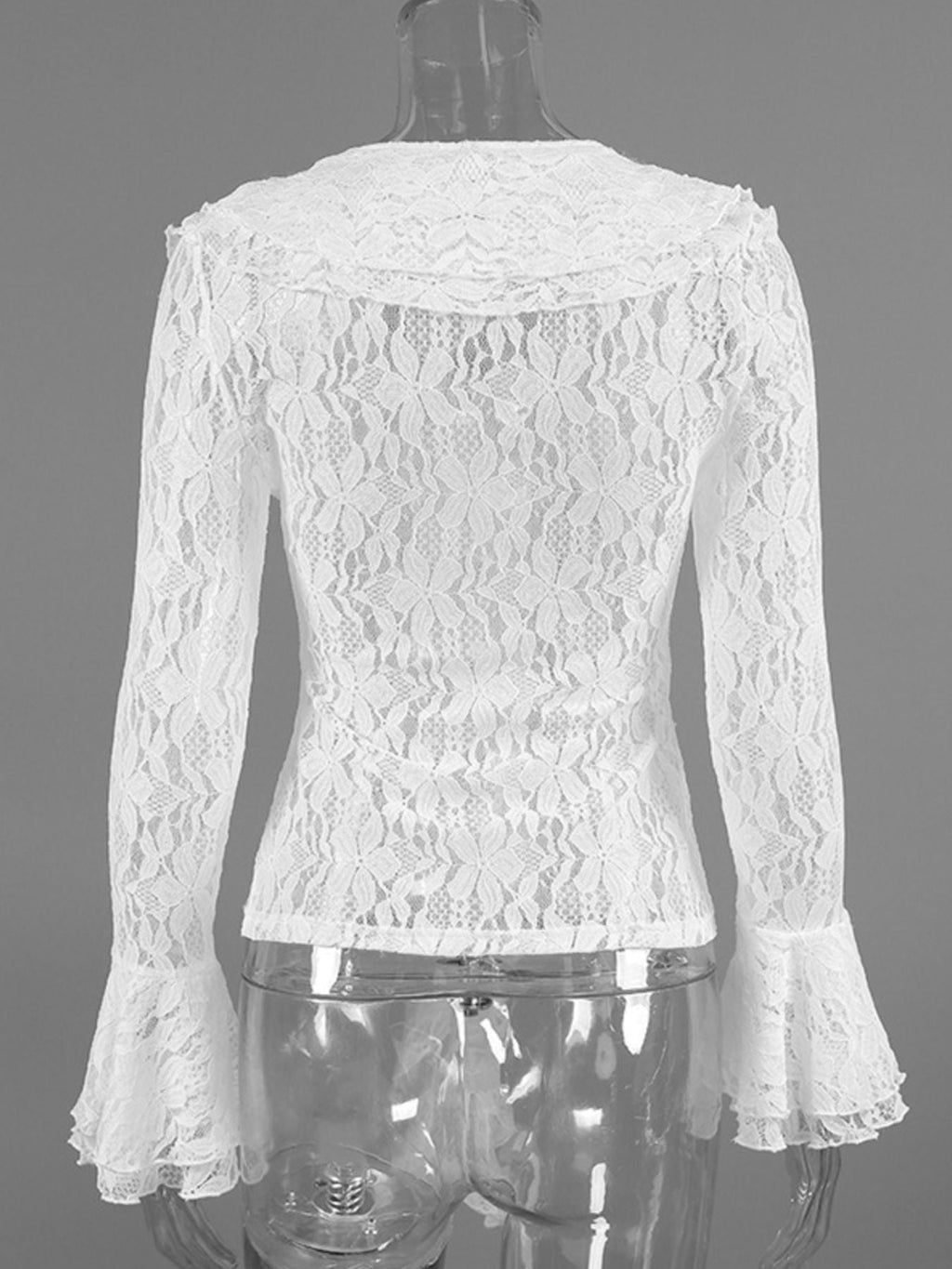Ruffle Lace Flounce Sleeve Blouse