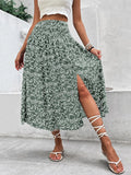 Slit Smocked Printed Skirt