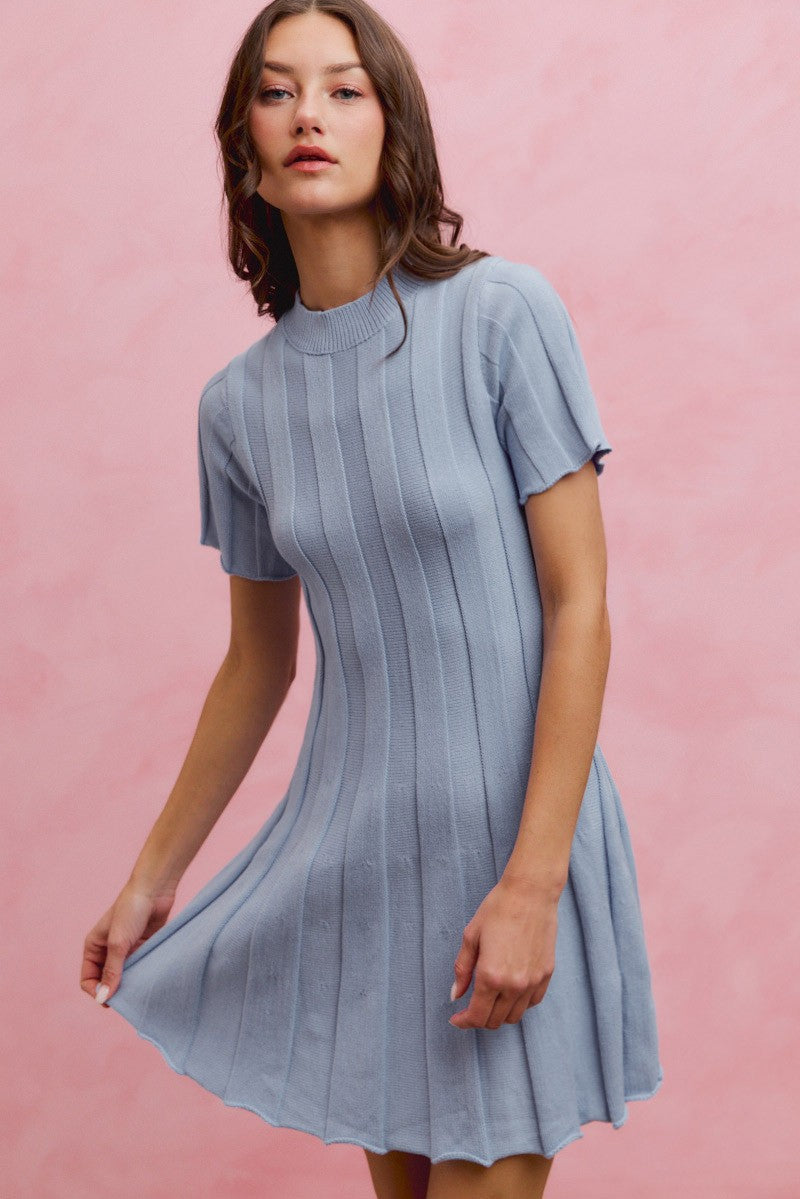 SO ME Wide Rib Short Sleeves Sweater Knit Mini Dress