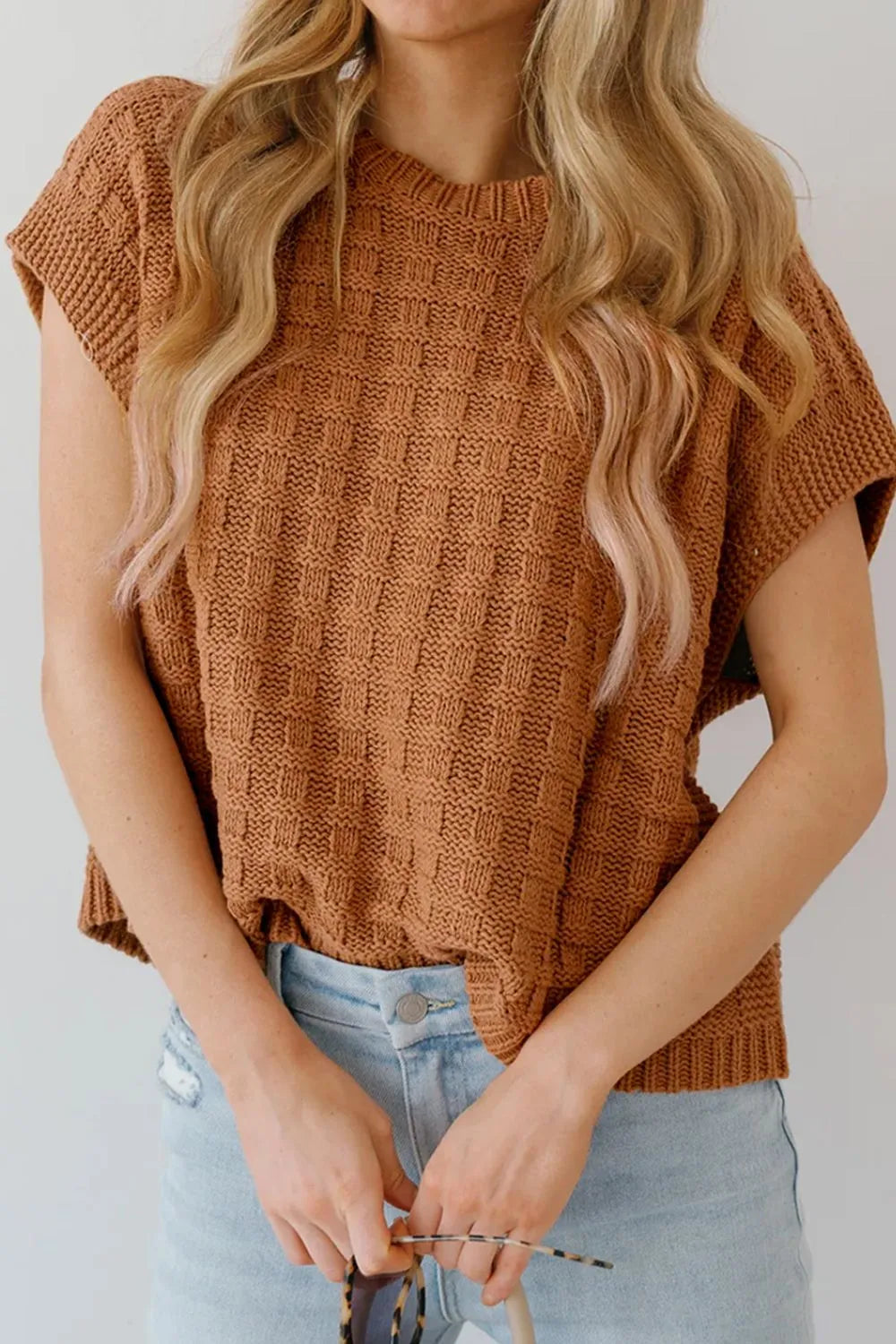 Textured Pattern Round Neck Sweater Vest