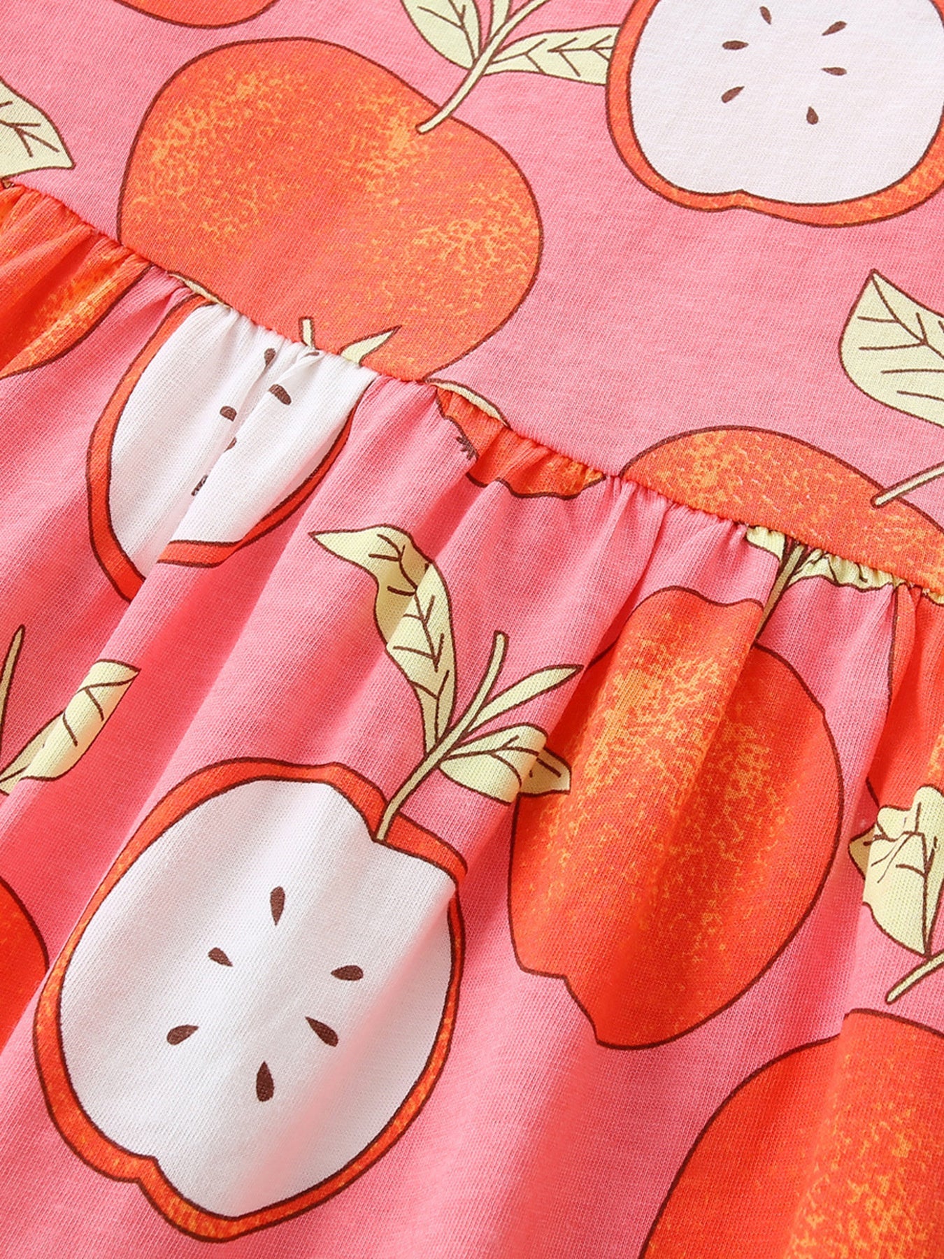 Children's Apple Print Ruffle Sleeve Casual Dress