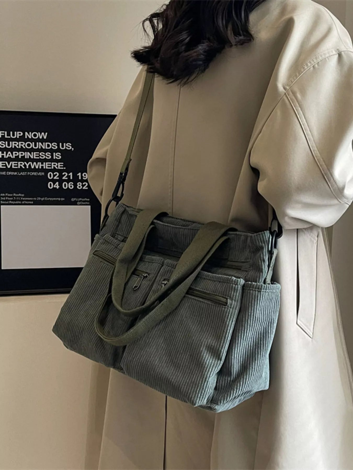 Corduroy Multi-Pocket Crossbody Bag