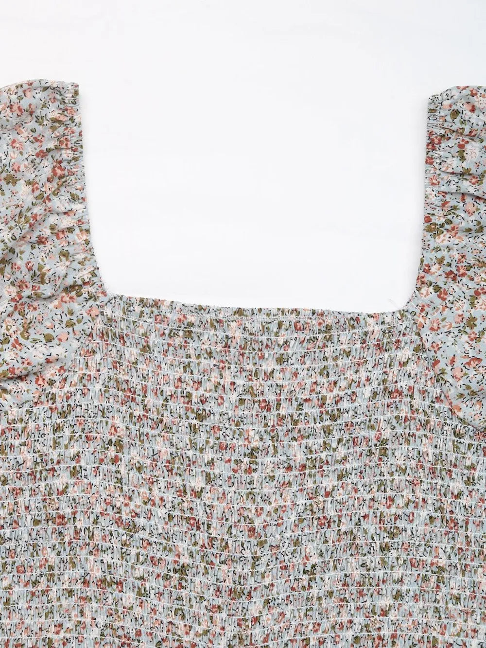 Perfee Ditsy Floral Smocked Square Neck Puff Sleeve Jumpsuit