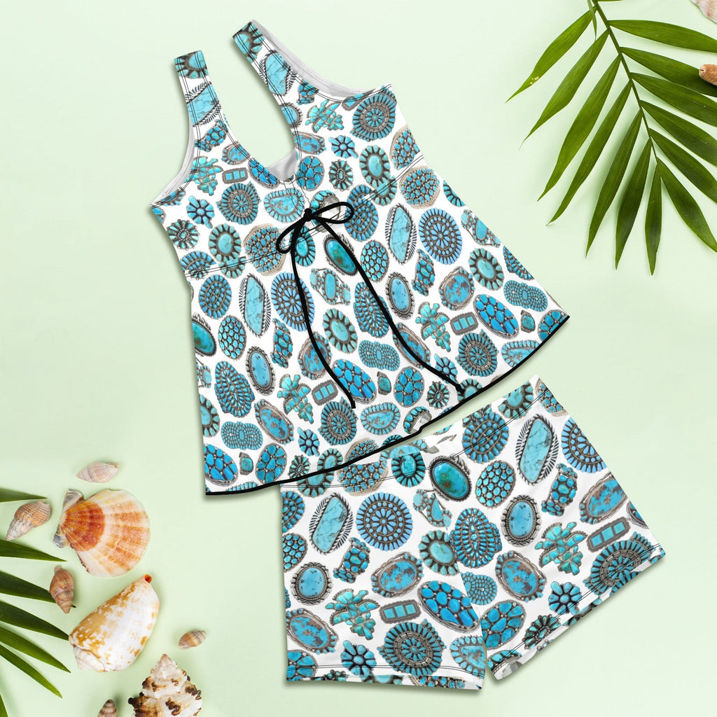 Baha Ranch Turquoise Crazy Tankini Boy Shorts Swim Set