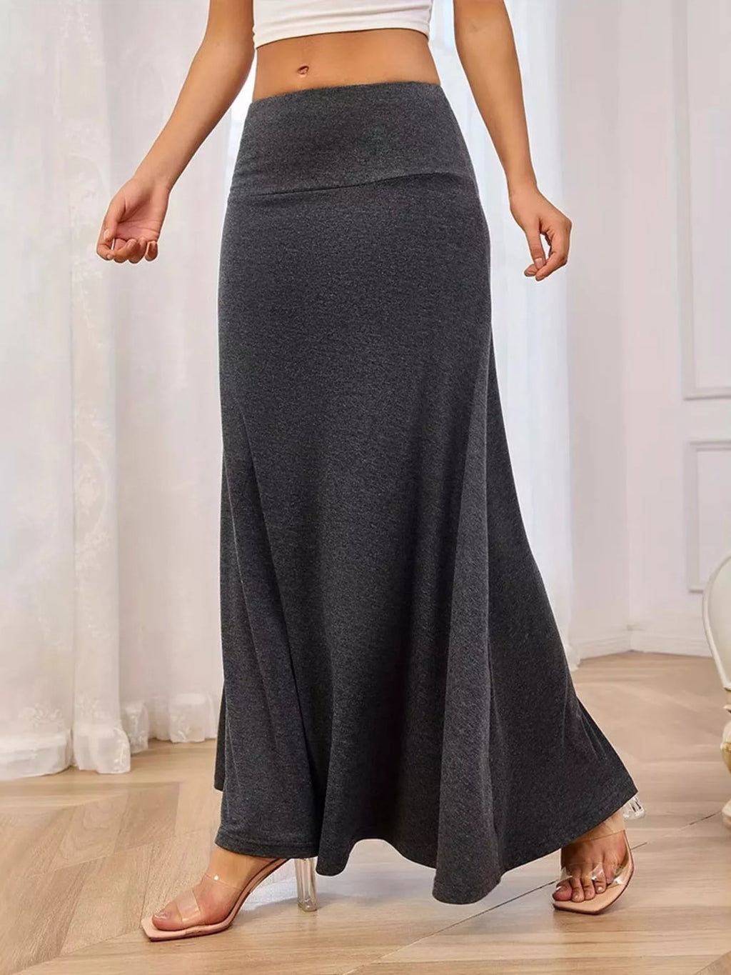 Flowy Maxi Skirt with Wide Waistband
