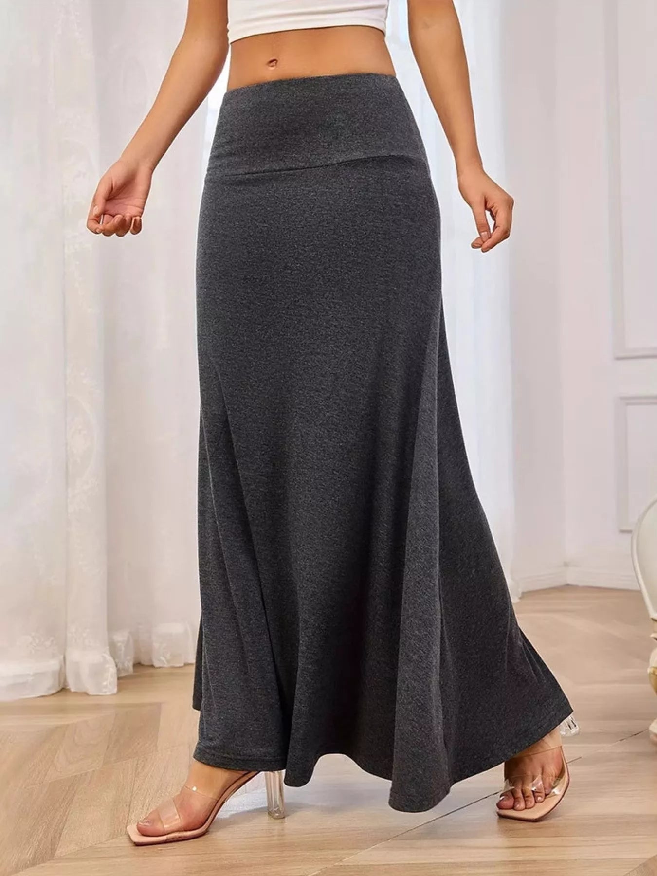 Flowy Maxi Skirt with Wide Waistband