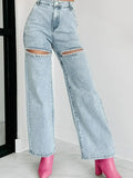 High Waist Cut-Out Wide Leg Jeans