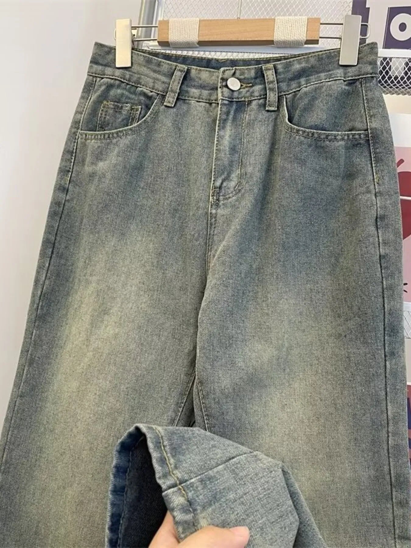 Men's Plus Size Vintage Wash Straight Leg Jeans