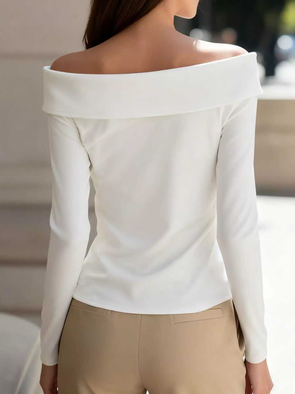 Off-Shoulder Button Decor Blouse