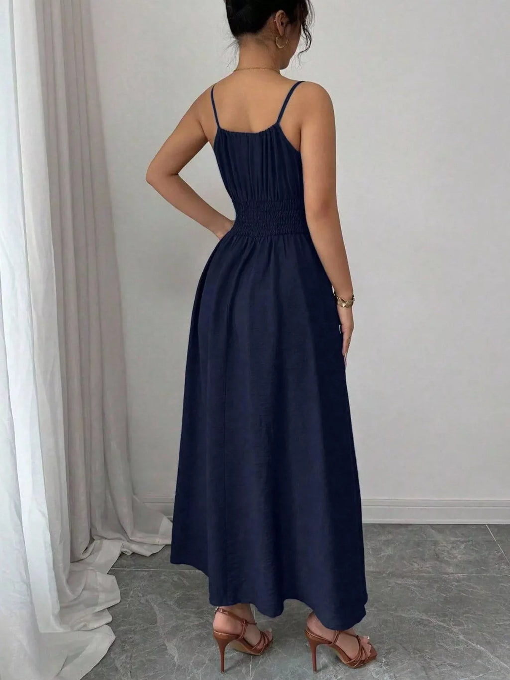 Smocked Spaghetti Strap Midi Dress