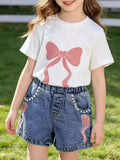 Children's Bowknot T-shirt and Denim Shorts Set