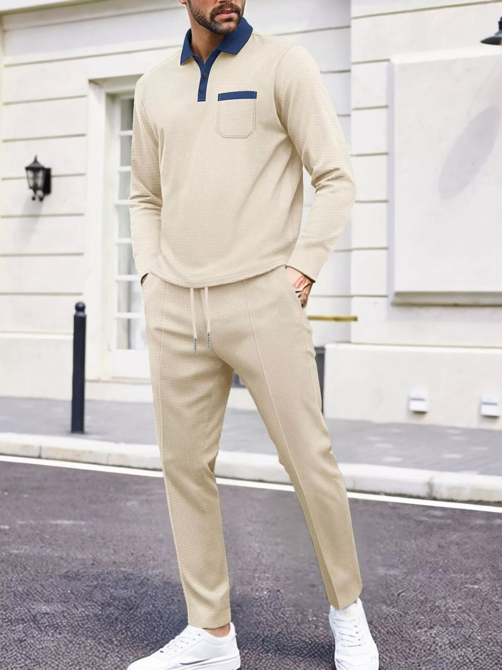 Men's Full Size Long Sleeve Top and Pants Set Plus Size