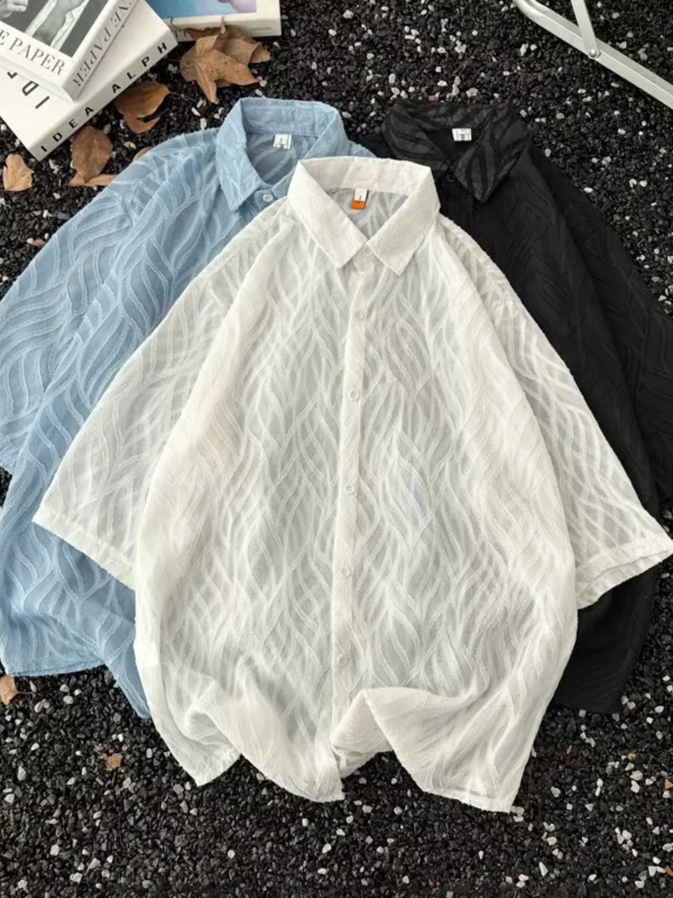Men's Full Size Wave Pattern Short Sleeve Button-Up Shirt Plus Size