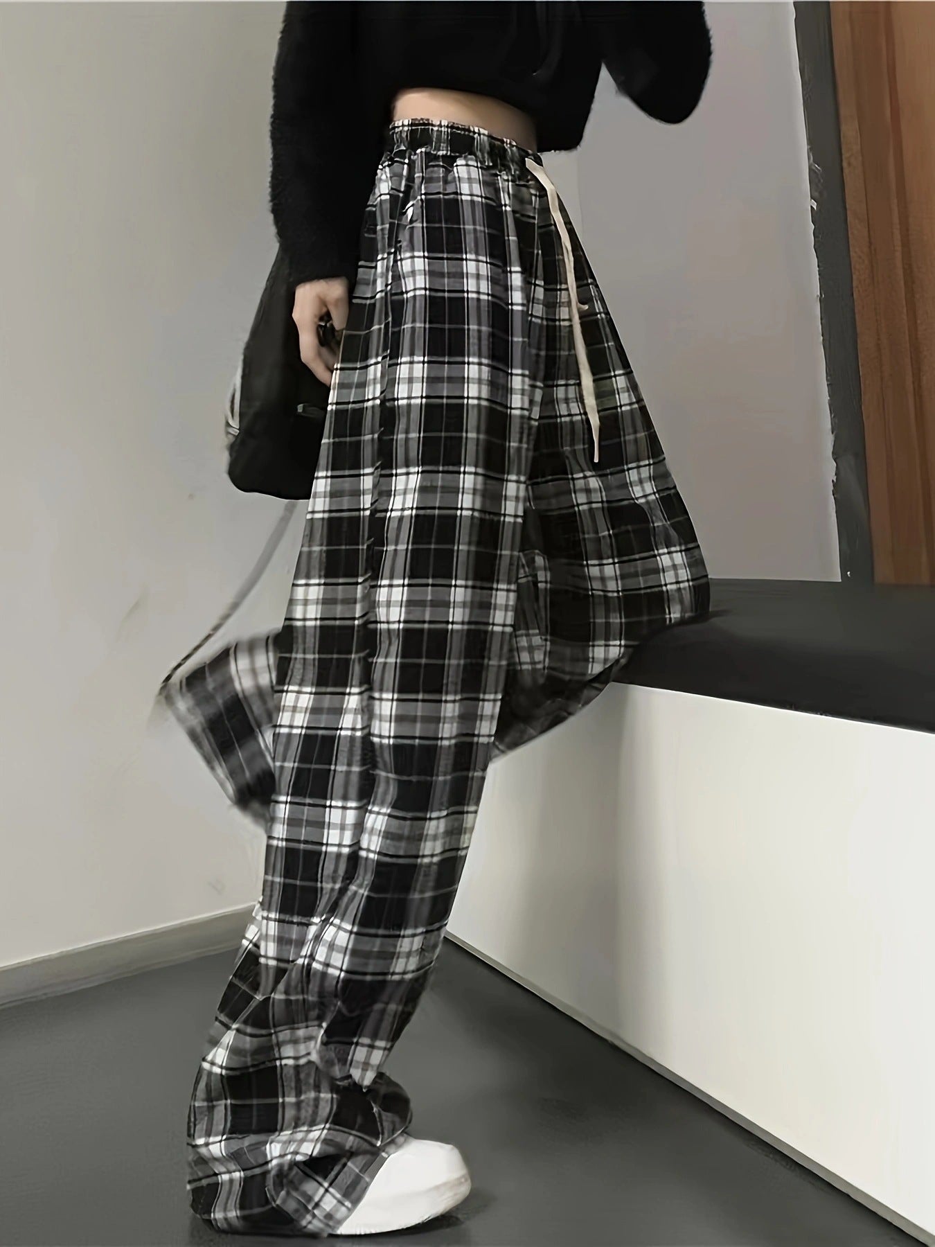 Plaid High Waist Wide Leg Pants