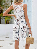 Floral Print V-Neck Crochet Back Mini Dress