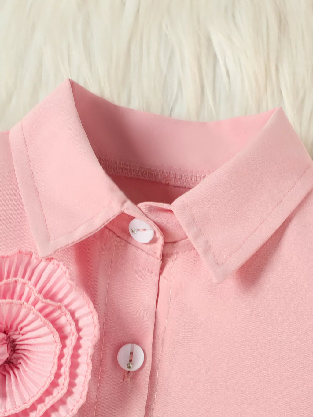 Children's Flower Decor Shirt & Pleated Skirt Set