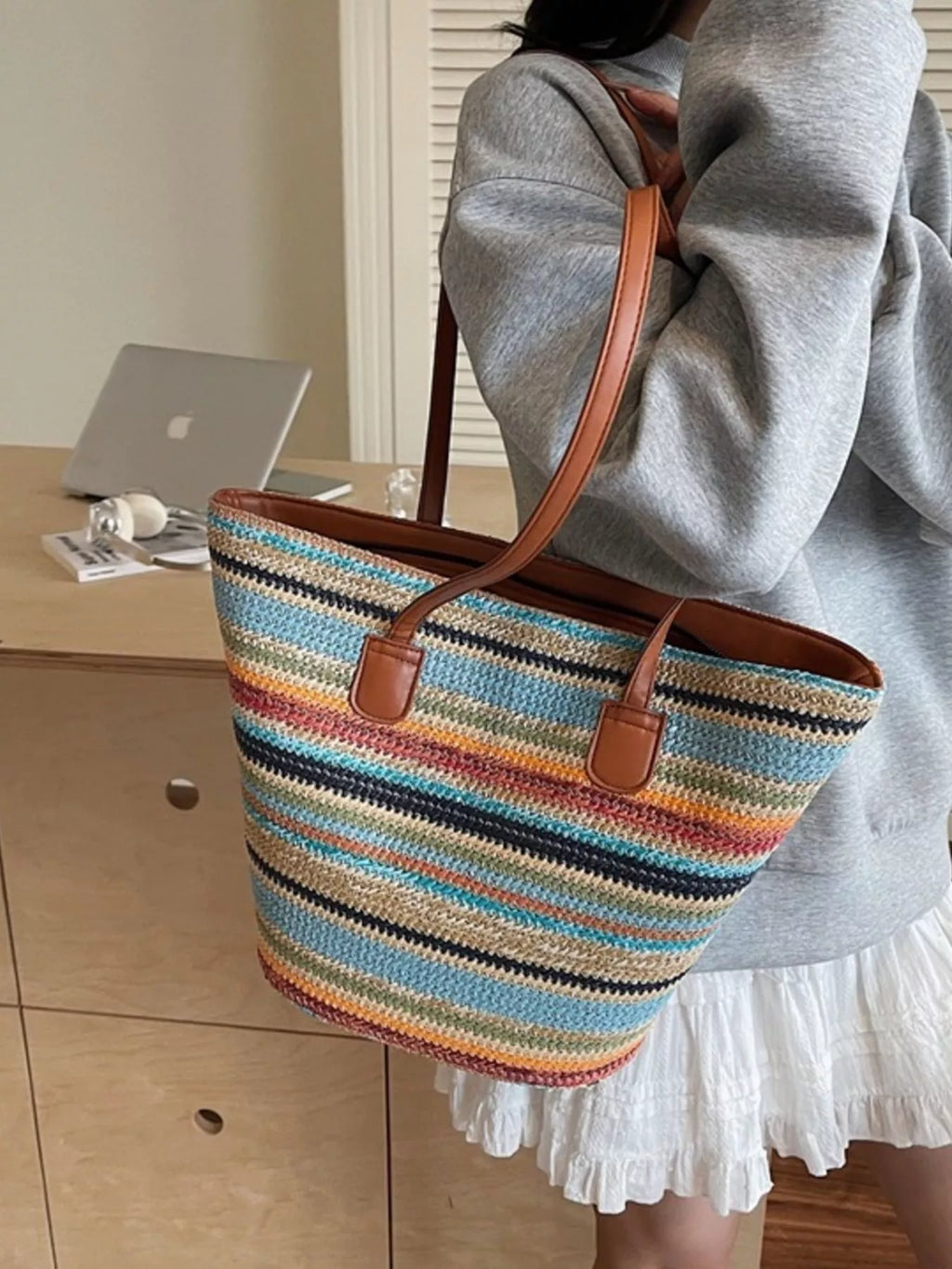 Striped Woven Shoulder Bag