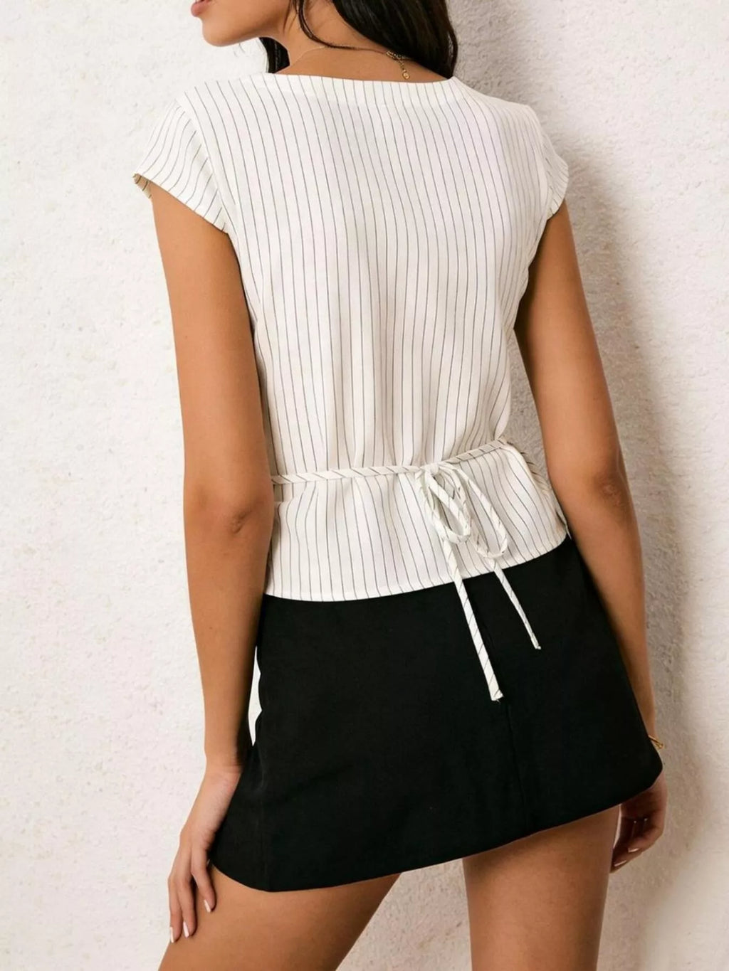 Striped V-Neck Button-Down Shirt