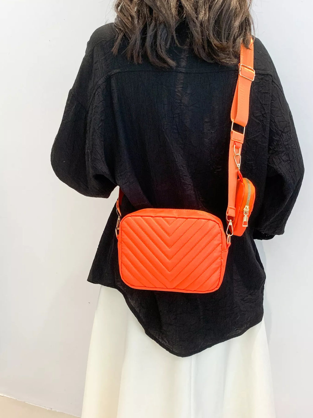 Chevron Quilted Crossbody Bag with Mini Pouch