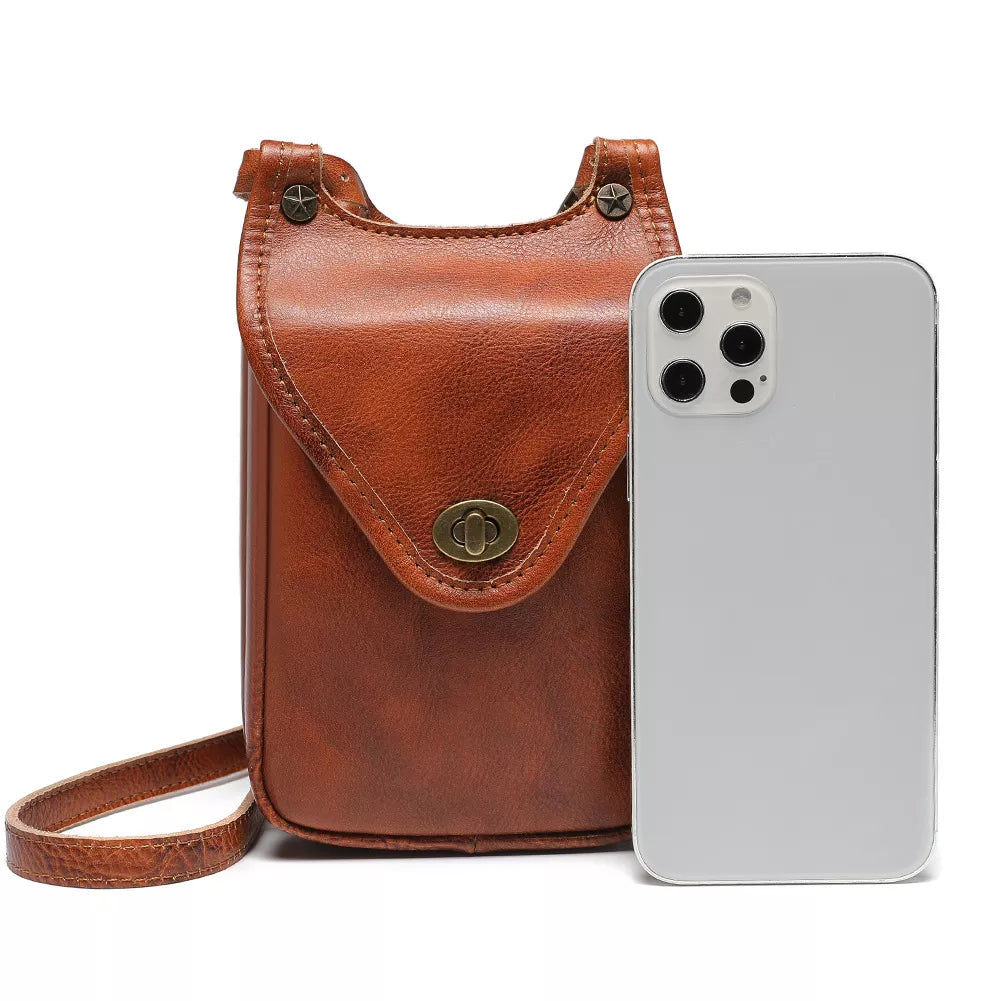 Cowhide Leather Crossbody Bag with Metal Clasp