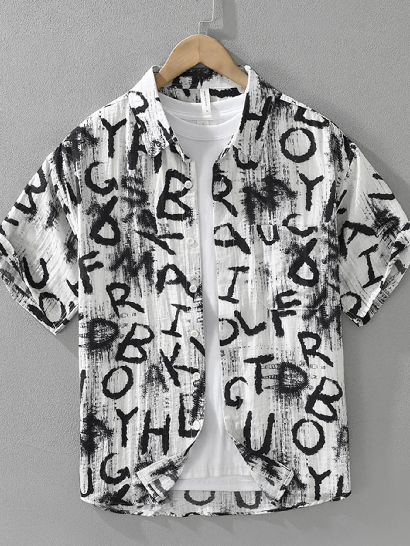 Men's Plus Size Letter Print Short Sleeve Shirt