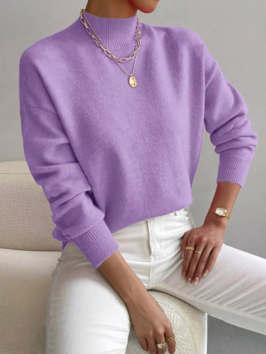 Mock Neck Dropped Shoulder Sweater