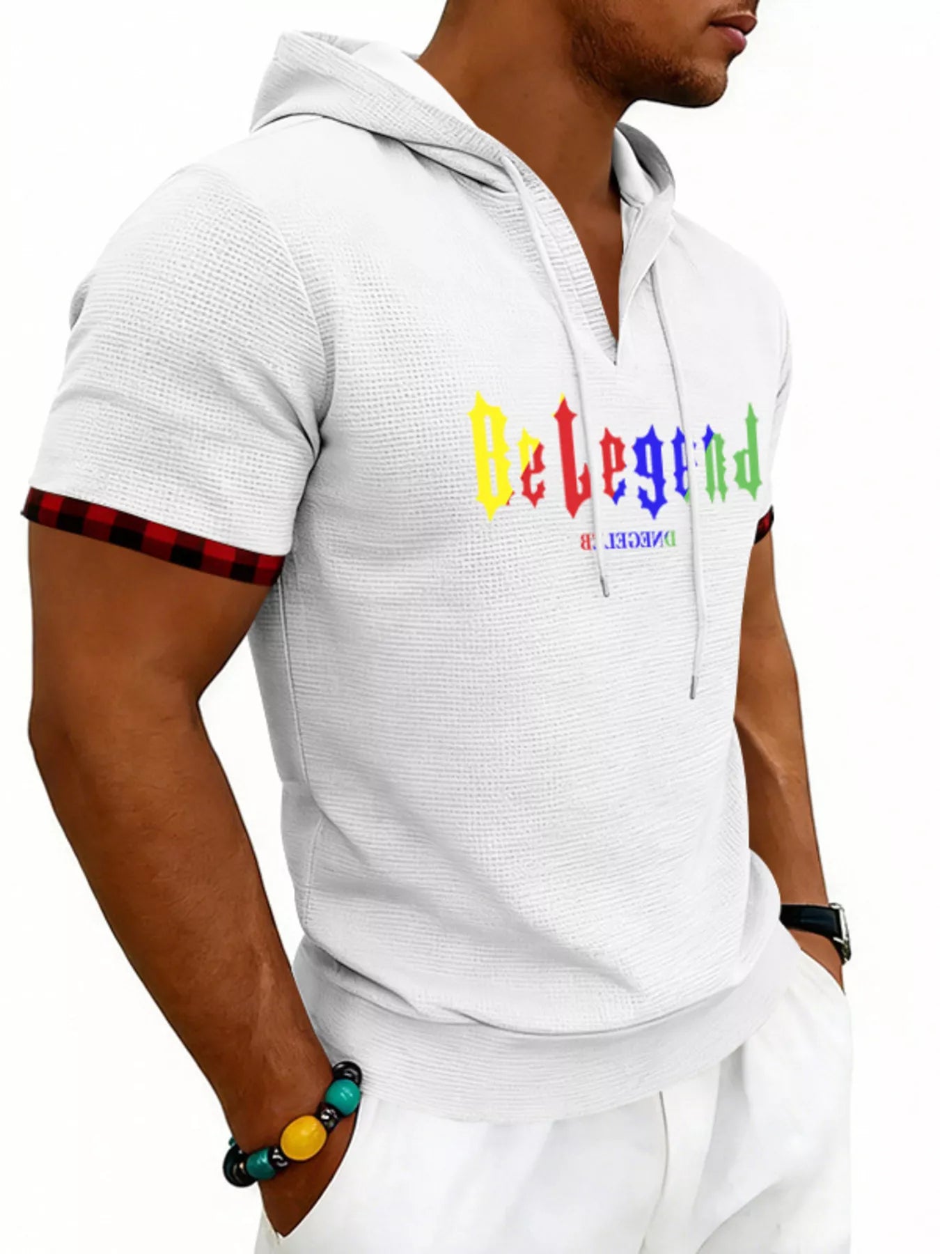 Men's Full Size Letter Graphic Short Sleeve Hooded Top Plus Size