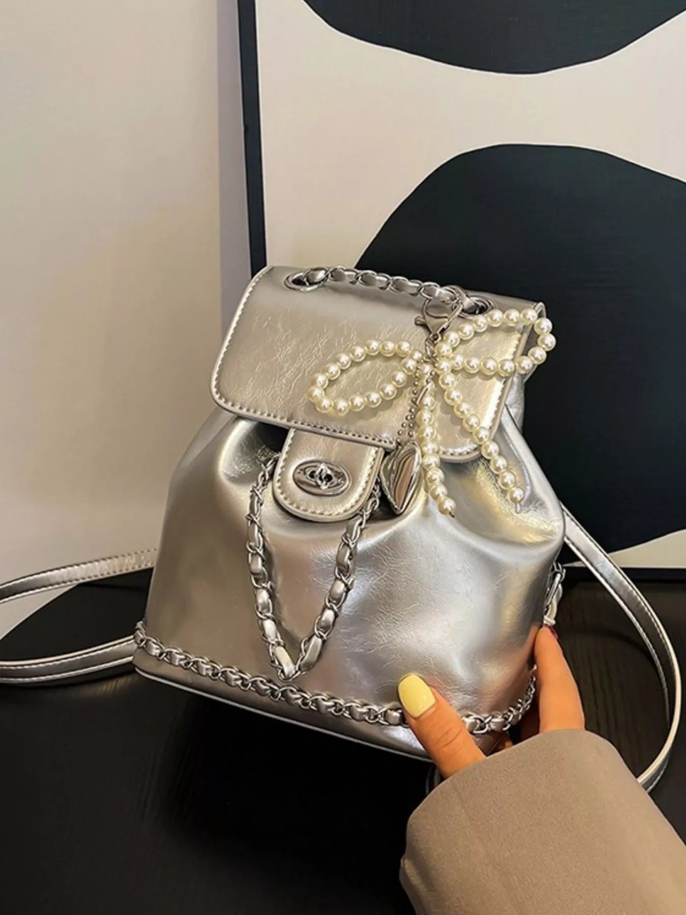 Pearl Decor Backpack Bag