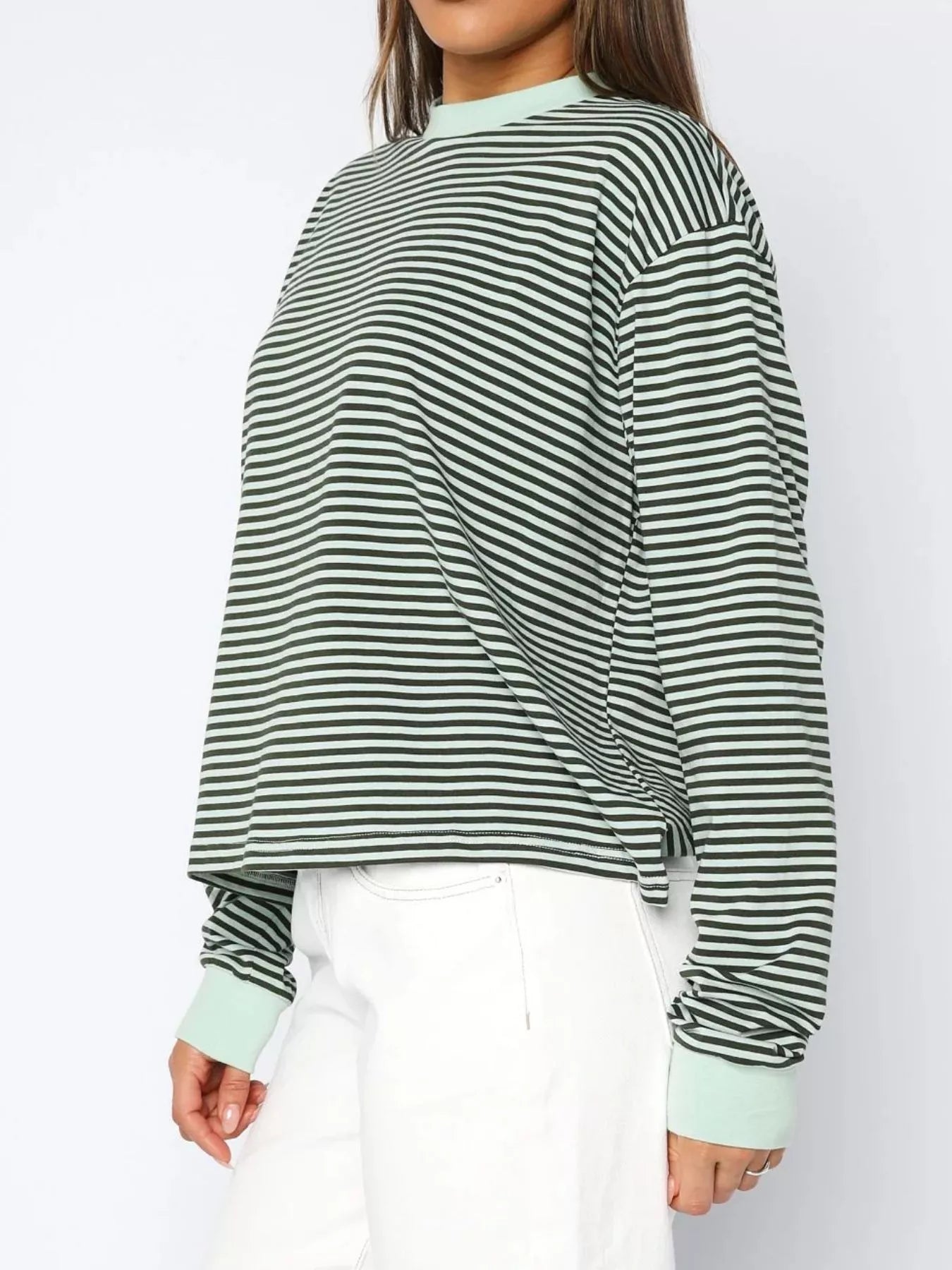 Striped Oversized Round Neck Sweatshirt