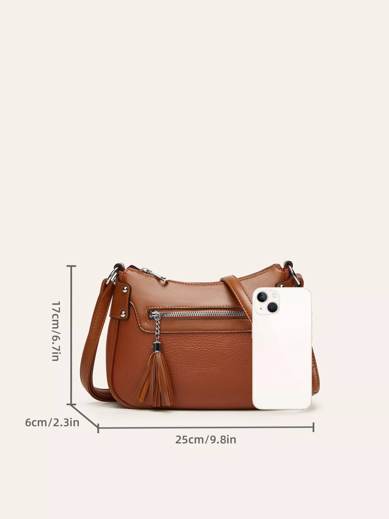 Tassel Decor PU Leather Crossbody Bag