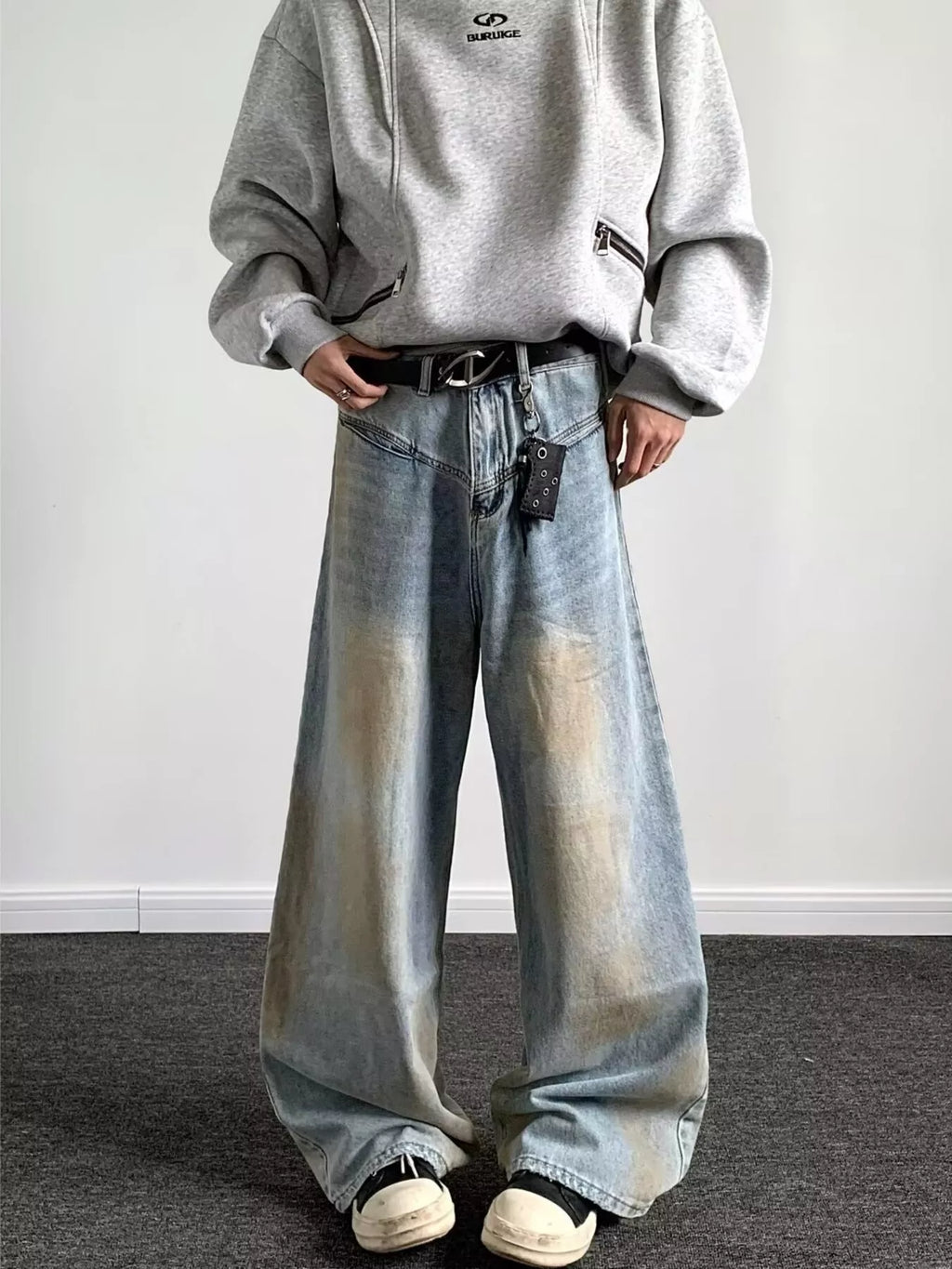 Men's Full Size Wash Wide Leg Jeans Plus Size