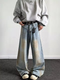 Men's Full Size Wash Wide Leg Jeans Plus Size