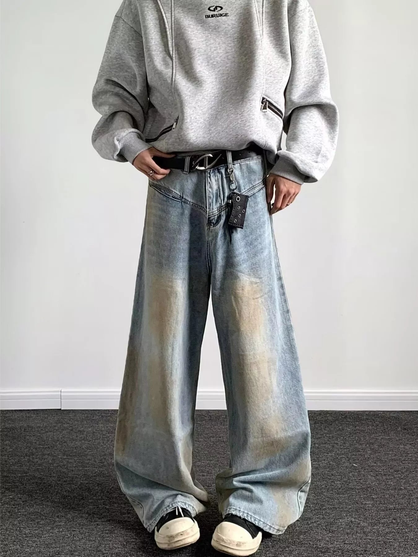 Men's Full Size Wash Wide Leg Jeans Plus Size