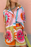 Printed Button Down Shirt and Shorts Set