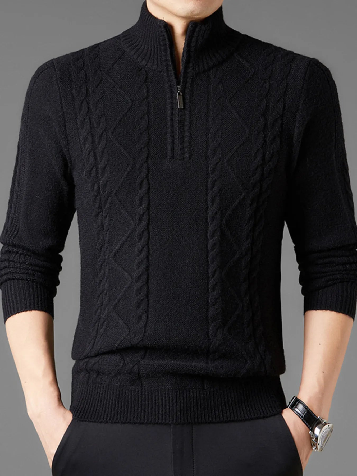 Men's Plus Size Cable Knit Quarter-Zip Sweater