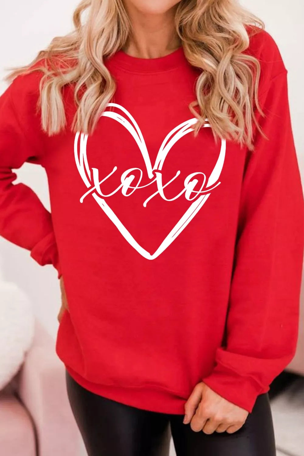 XOXO Valentines Heart Sketch Printed Pullover Sweatshirt